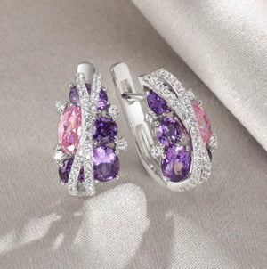 Purple Diamond Earrings | Womens Ear Studs | Womens Earrings | Pink Diamond Earrings | Elegant Earrings | Womens Earrings | Stud Earrings