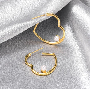 Pearl Earrings | Gold Heart Earrings | Womens Pearl Earrings | Heart Earrings | Womens Heart Earrings | Earrings | Heart Shape Earrings