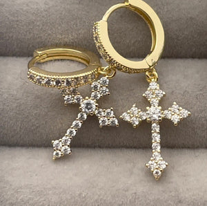 Mens Cross Earrings | Cross Earrings Men | Diamond Cross Earrings | Womens Cross Hoop Earrings | Gold Cross Earrings | Iced Out Earrings