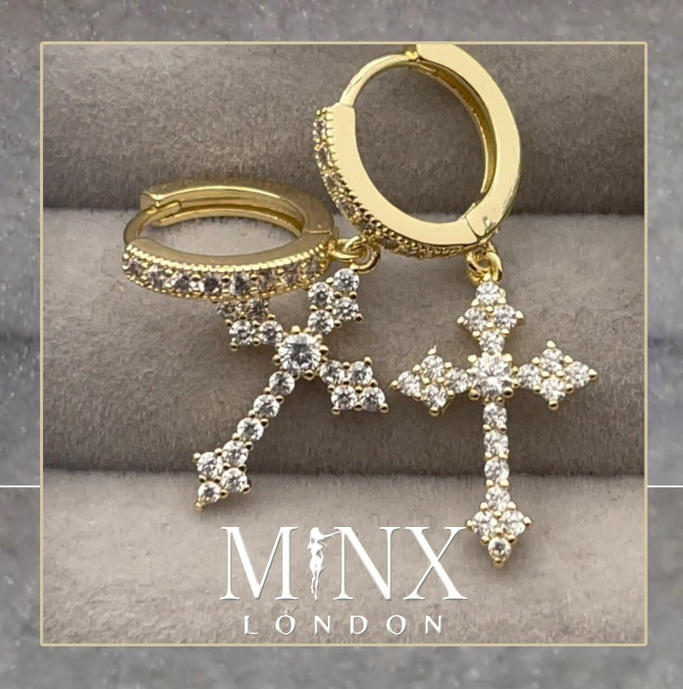 Mens Cross Earrings | Cross Earrings Men | Diamond Cross Earrings | Womens Cross Hoop Earrings | Gold Cross Earrings | Iced Out Earrings