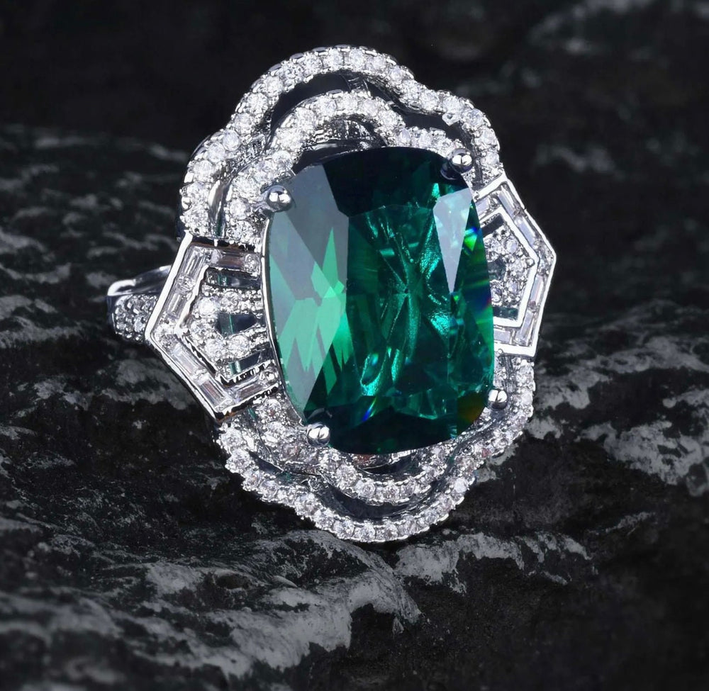 Statement Ring | Green Diamond Ring | Big Diamond Engagement Ring |  Baguette Cut Engagement Ring | Emerald Diamond Ring | Tourmaline Ring