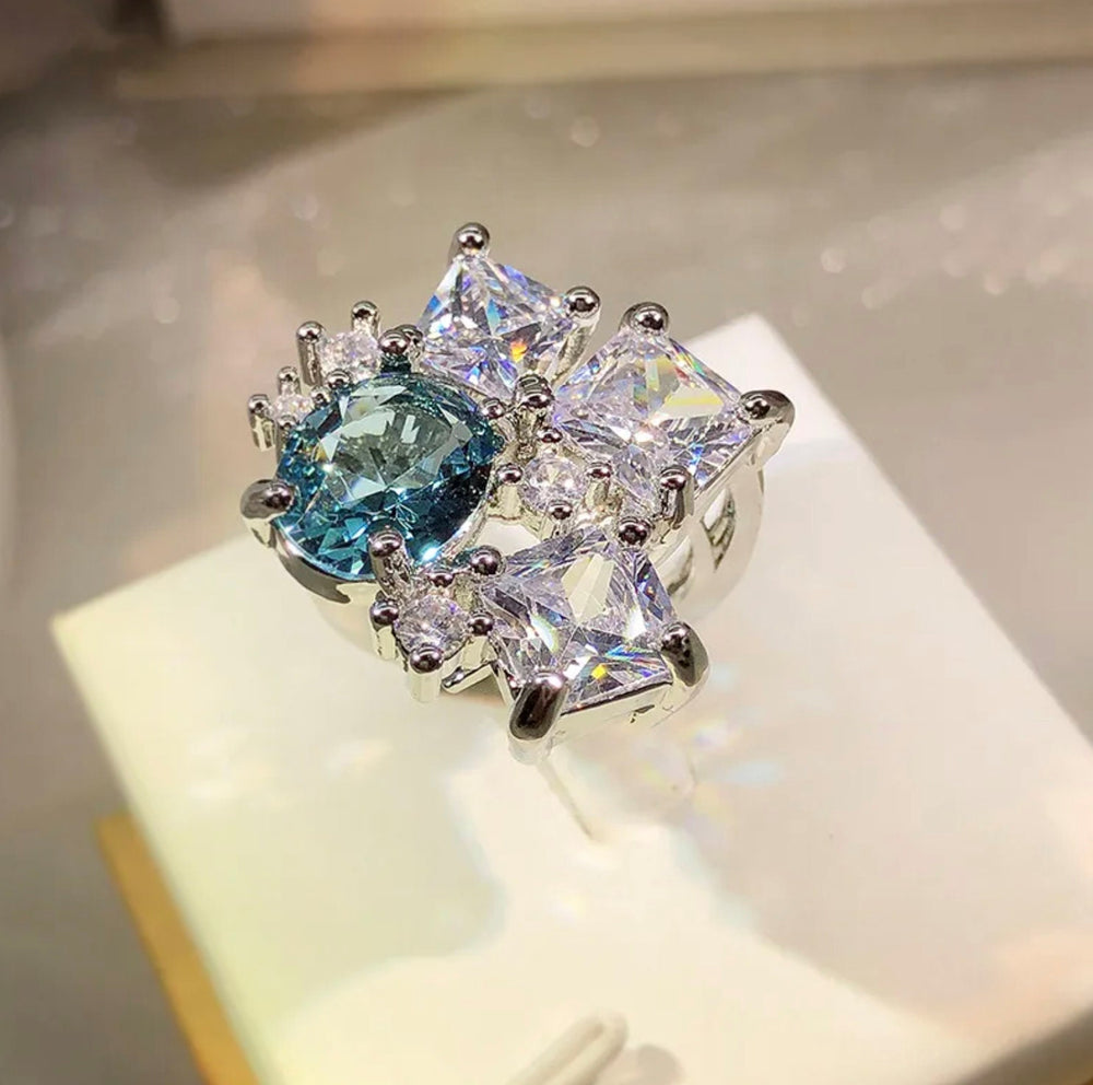 
            
                Load image into Gallery viewer, Womens Big Diamond Ring | Womens Statement Ring |  Aquamarine Diamond Ring | Blue Diamond Ring | Blue Tourmaline Ring | Blue Gemstone
            
        