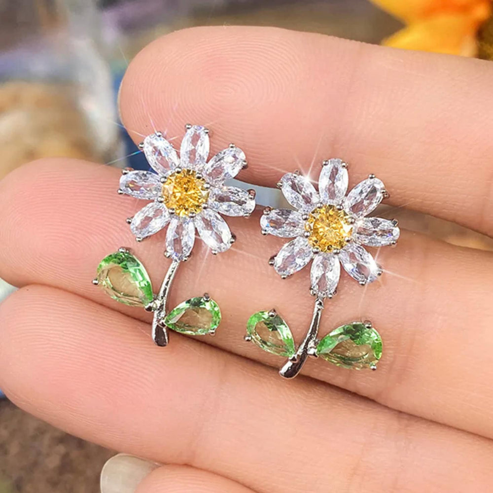 Womens Earrings | Yellow Diamond Earrings | Diamond Earrings | Diamond Ear Studs | Flower Earrings | Womens Ear Studs | Floral Ear Studs