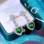 Green Diamond Earrings | Green Diamond Heart Earrings | Emerald Diamond Earrings | Heart Earrings | Womens Diamond Heart Earrings